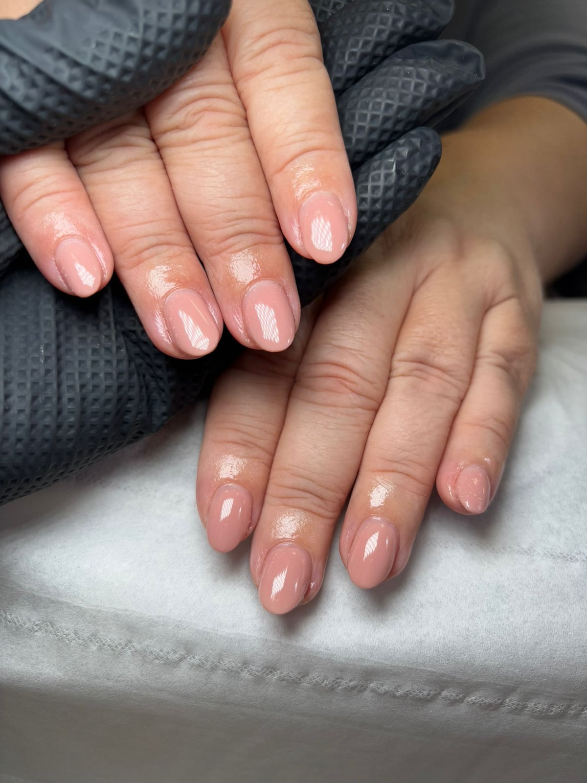 Sheer Nude Pink Short Almond Nails — Trendy Builder Gel Nails