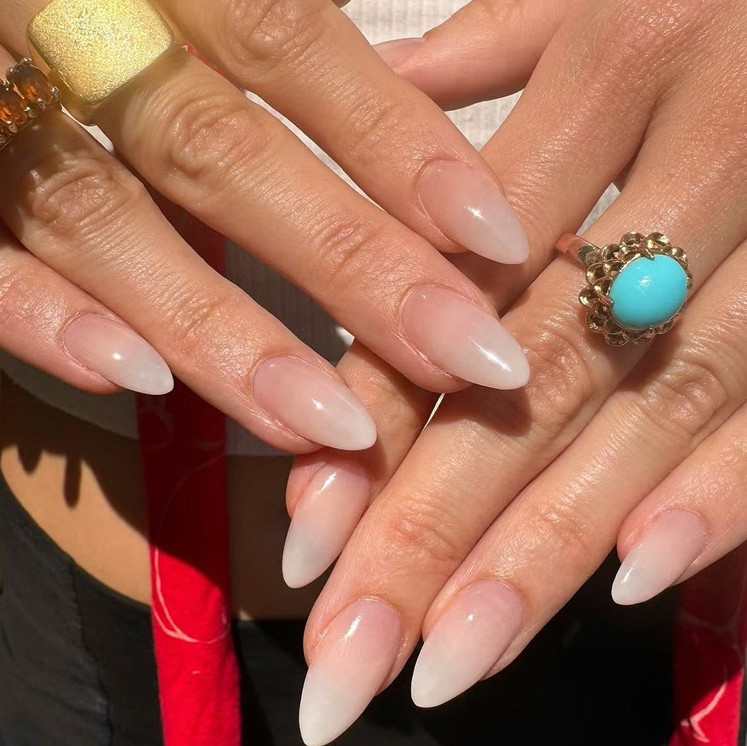 Nude Base White Line Art Short Square Nails — Trendy Builder Gel Nails