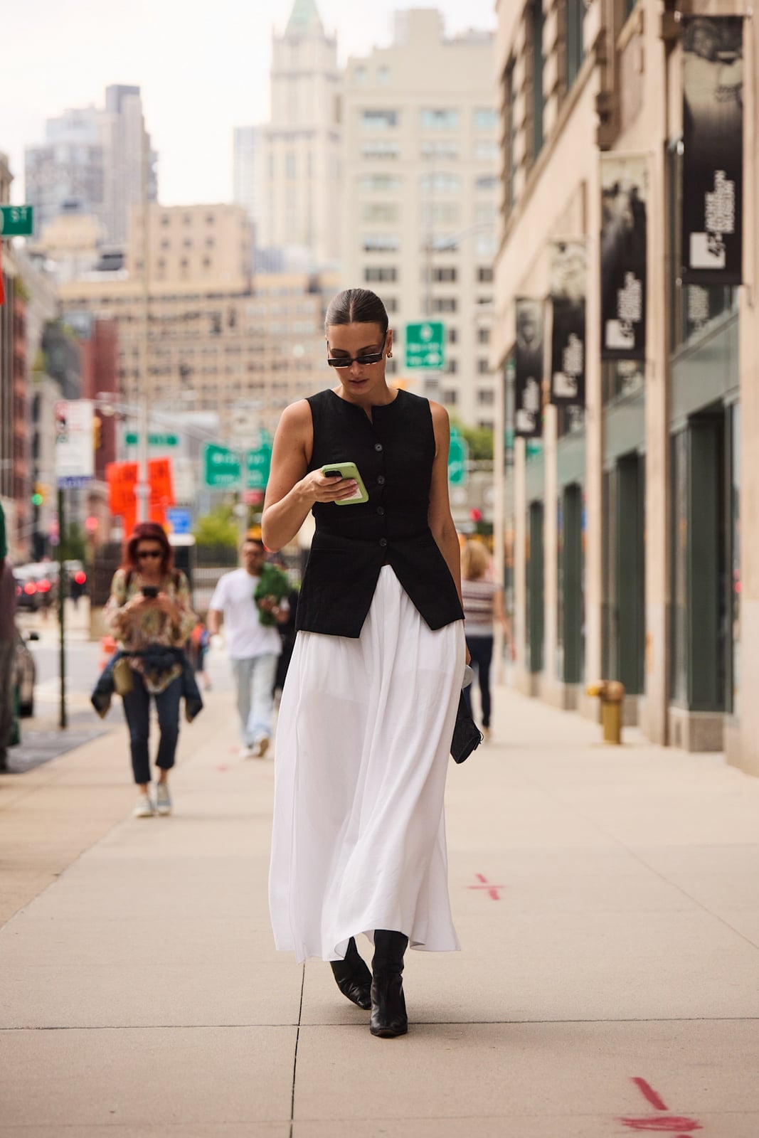 Black Sleeveless Vest with White Maxi Skirt Black Sleeveless Vest with White Maxi Skirt — Trendy Business Professional Outfits
