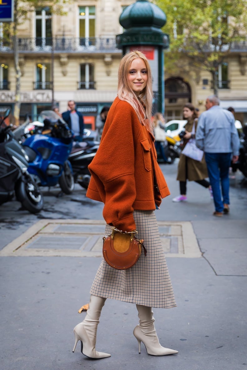 Rust Orange Cropped Jacket with Tweed Midi Skirt Rust Orange Cropped Jacket with Tweed Midi Skirt — Trendy Business Professional Outfits