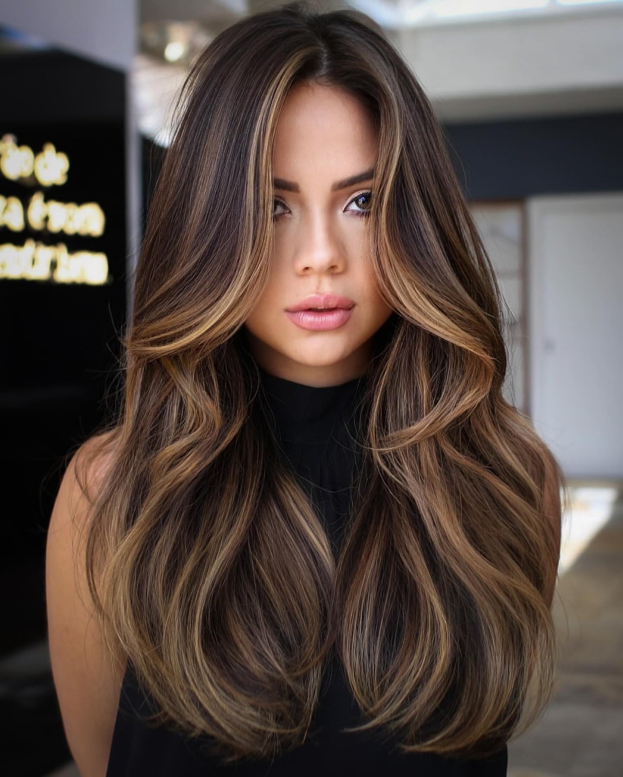 Mid-Back Length With Caramel Highlights Mid-Back Length With Caramel Highlights — Trendy Caramel Hair Color