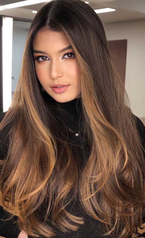 Dark Brown Base With Subtle Caramel Illuminates Dark Brown Base With Subtle Caramel Illuminates — Trendy Caramel Hair Color