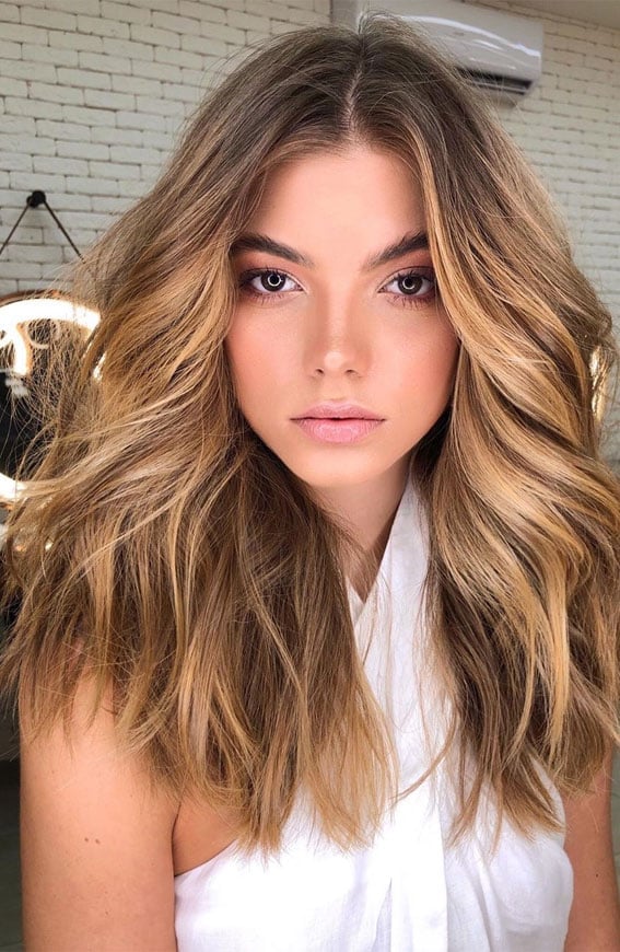 Medium Brown With Caramel Balayage Medium Brown With Caramel Balayage — Trendy Caramel Hair Color
