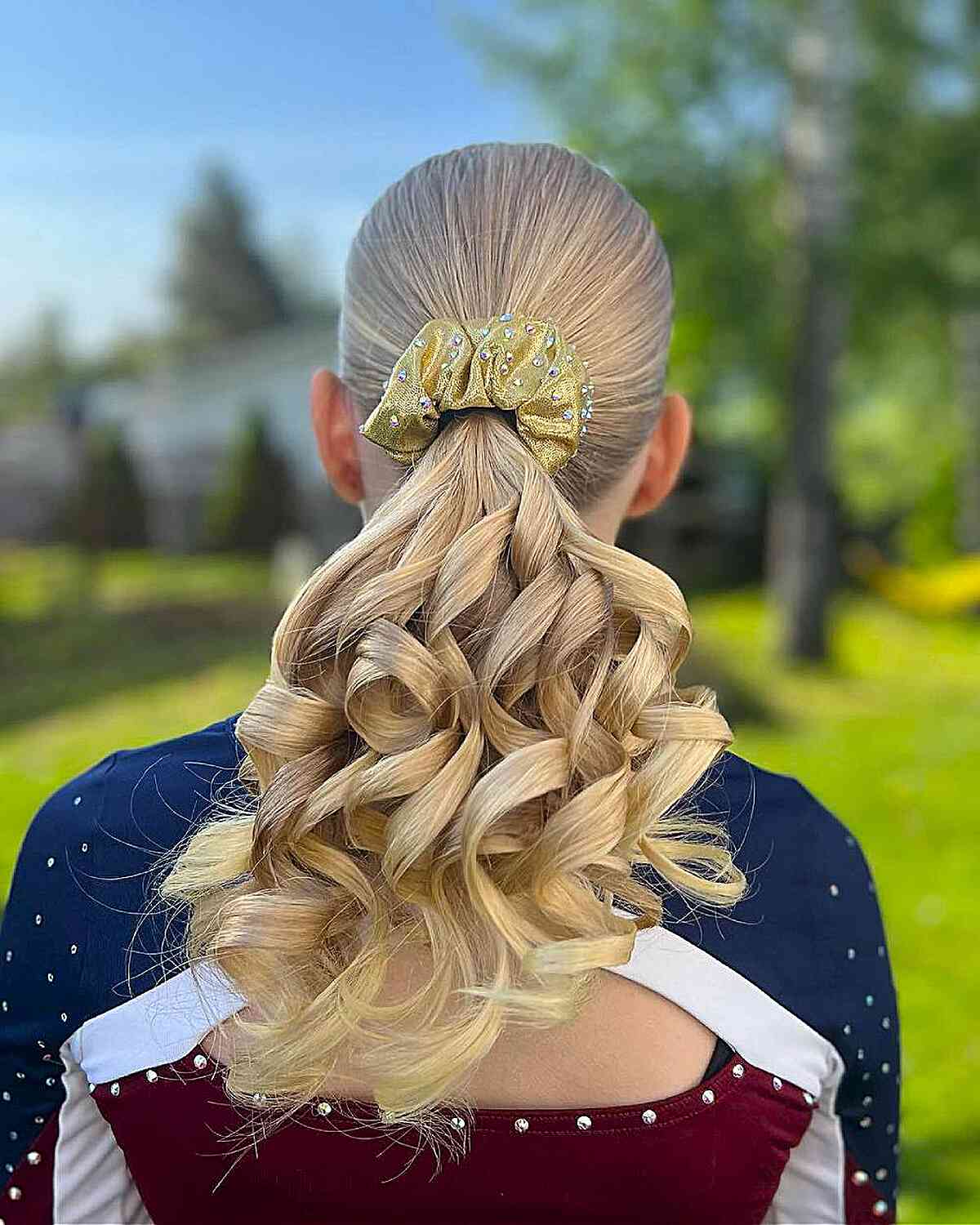 Blonde High Ponytail With Defined Curls — Trendy Cheer Hair