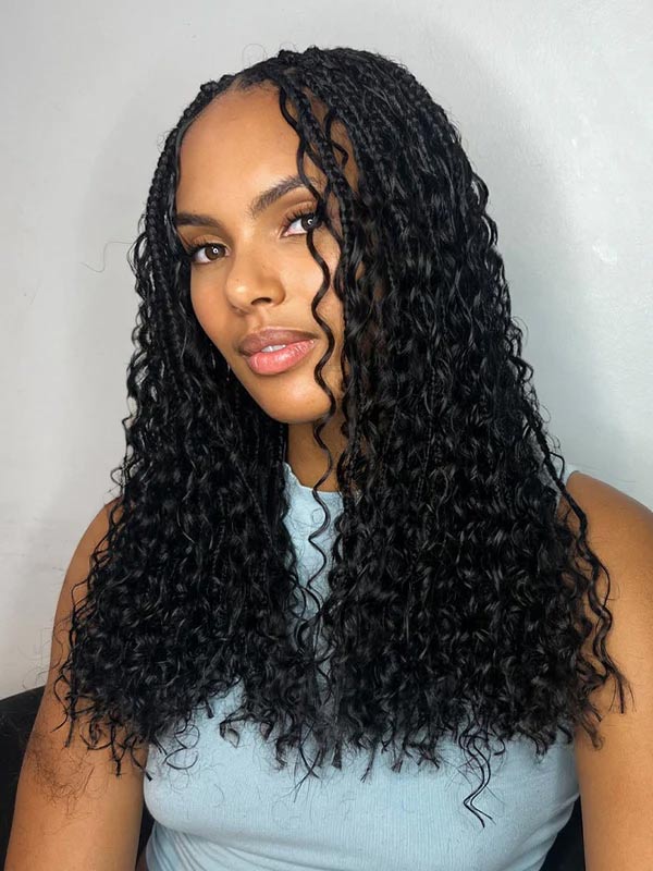 Black Box Braids With Loose Curls — Trendy Cheer Hair