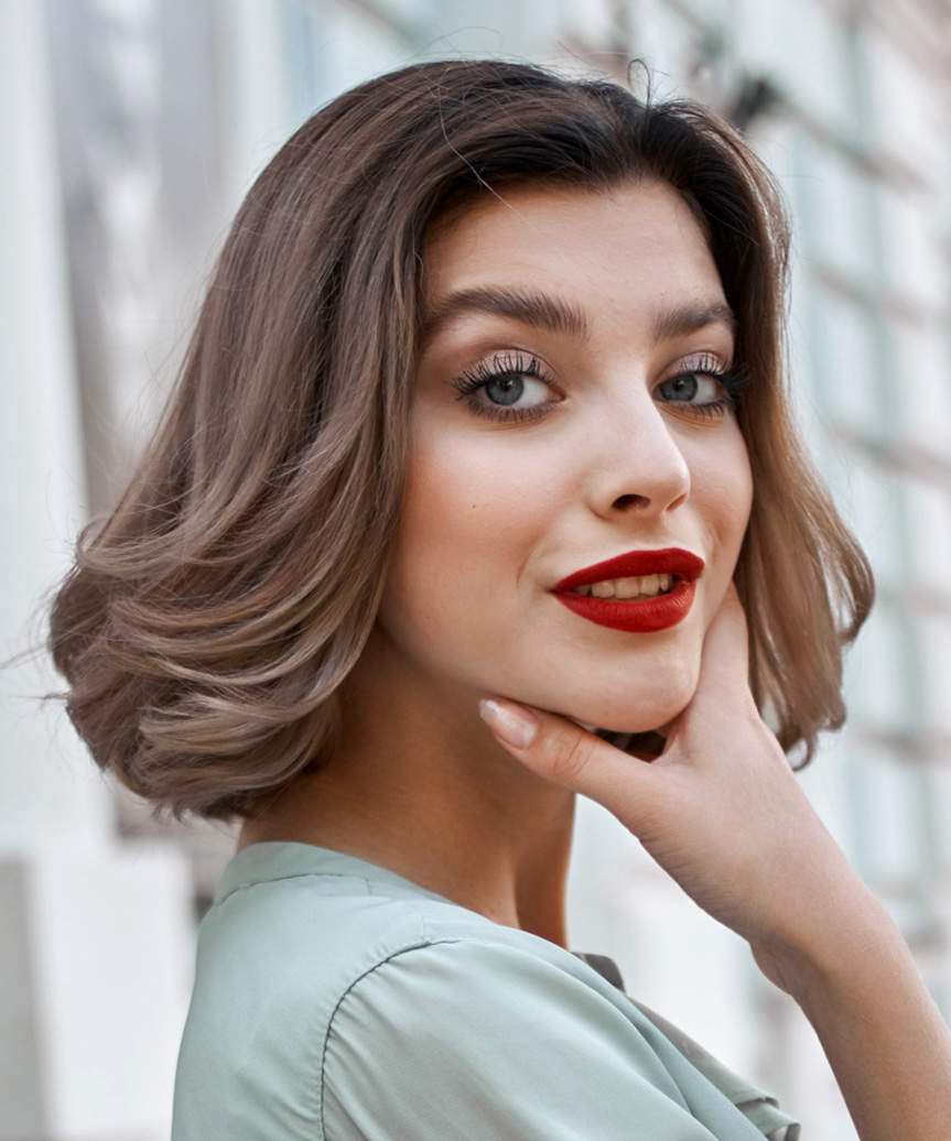 Brown Bob Balayage Soft Waves Brown Bob Balayage Soft Waves — Trendy Chin Length Hair