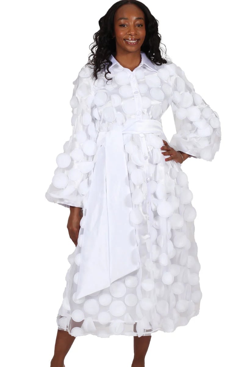 White A-Line Dress with 3D Floral Embellishments — Trendy Church Outfits