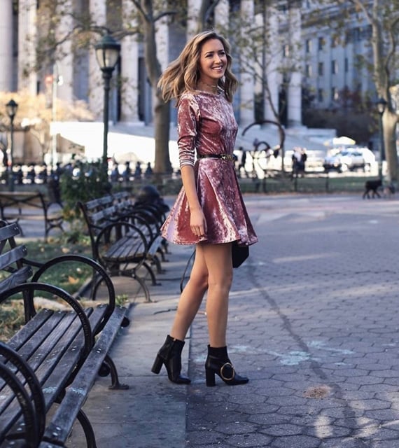 Rose Gold Crushed Velvet Fit-and-Flare Dress — Trendy Club Outfits