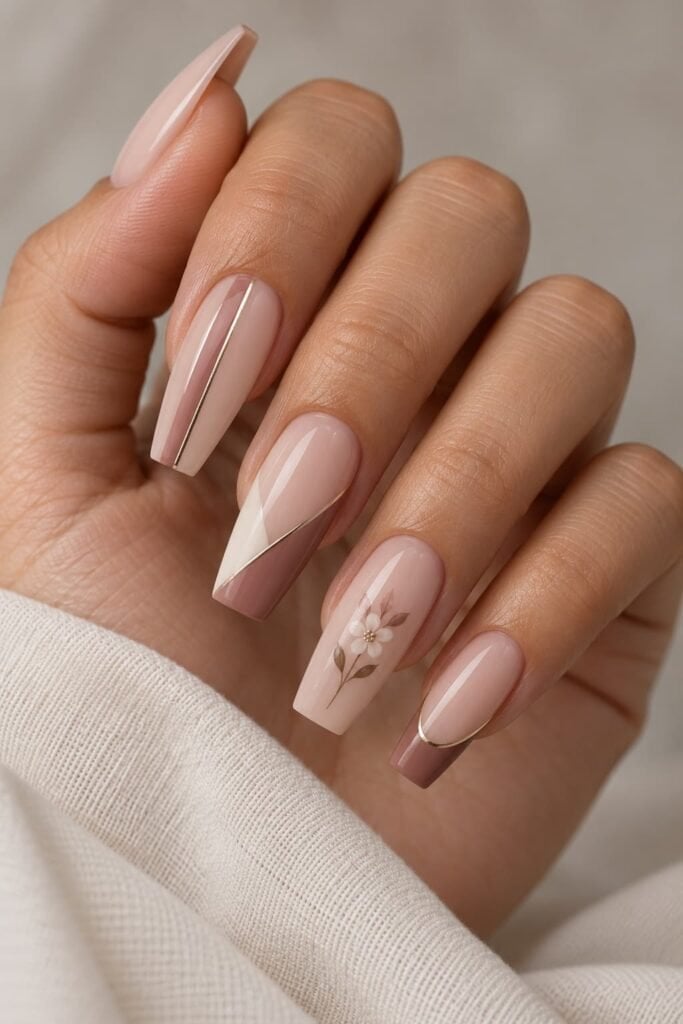 Long Coffin Minimalist Gold Line Nails Long Coffin Minimalist Gold Line Nails — Trendy Coffin Nails