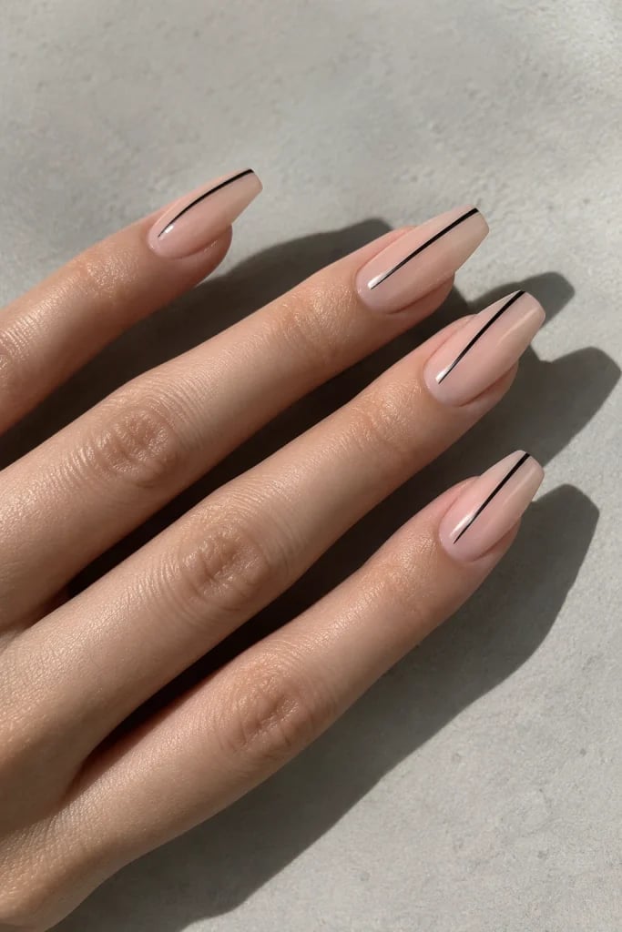 Short Coffin Black Line Art Nails Short Coffin Black Line Art Nails — Trendy Coffin Nails