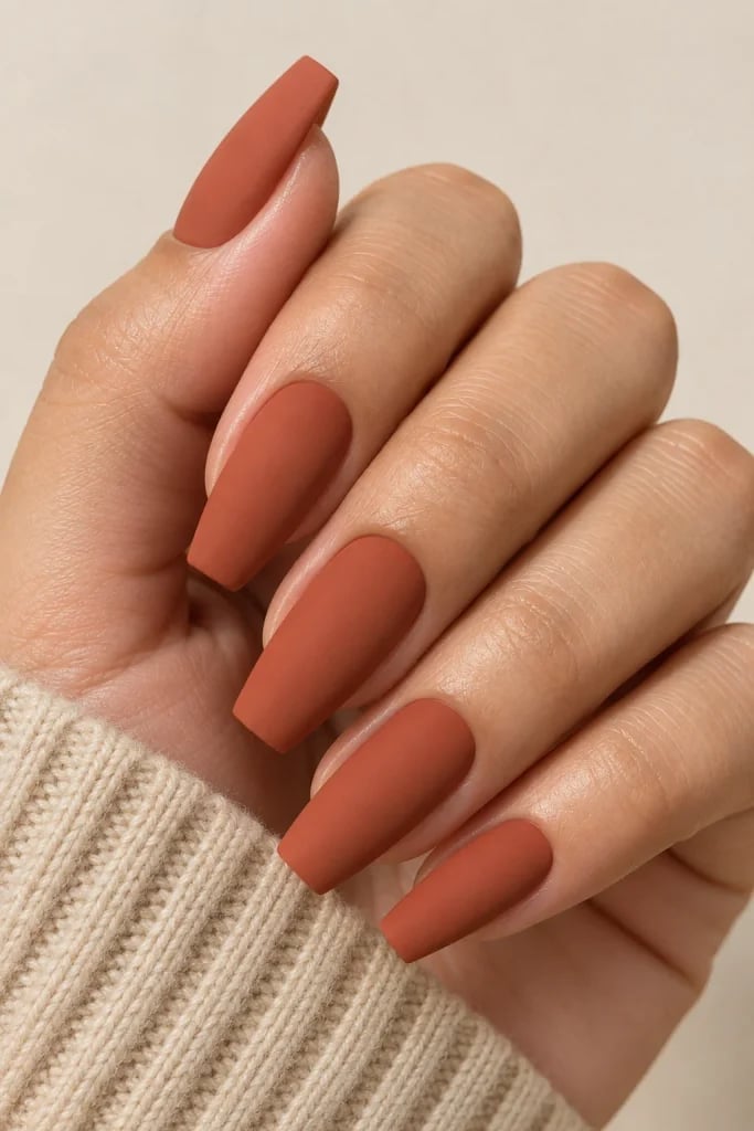 Medium Coffin Matte Terracotta Nails Medium Coffin Matte Terracotta Nails — Trendy Coffin Nails