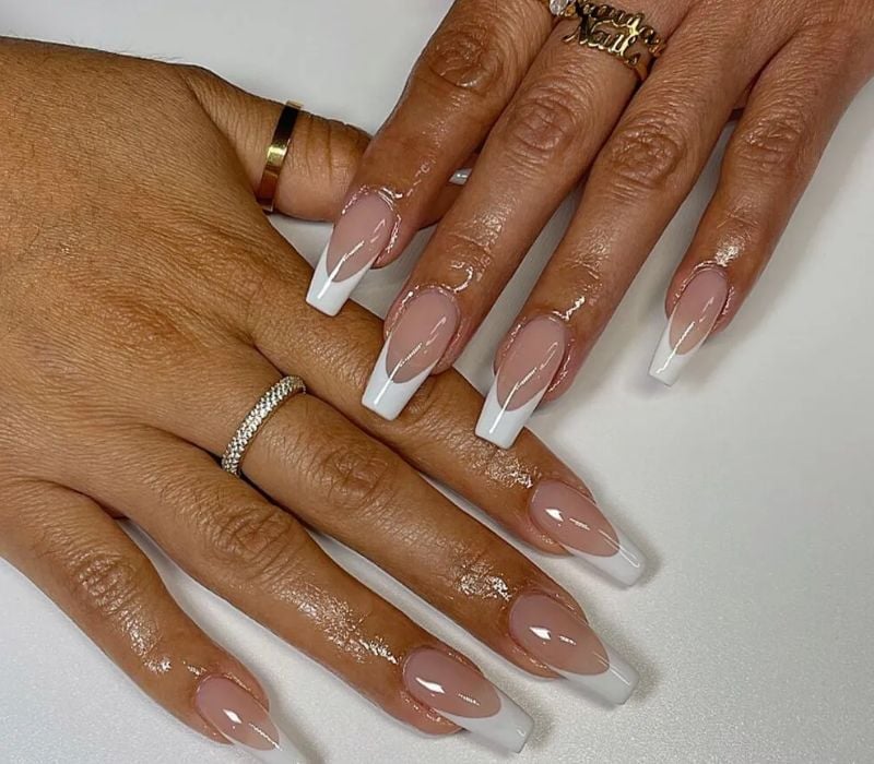 Long Coffin Classic White French Nails Long Coffin Classic White French Nails — Trendy Coffin Nails