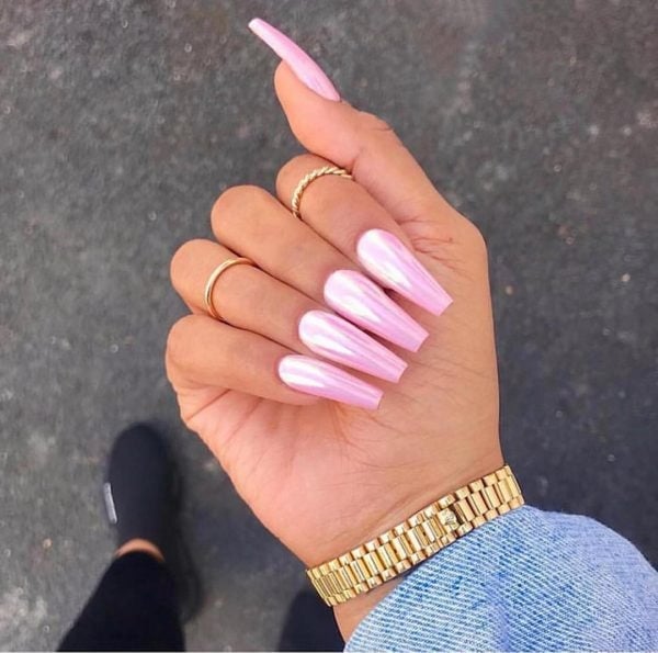 Long Coffin Metallic Pink Chrome Nails Long Coffin Metallic Pink Chrome Nails — Trendy Coffin Nails