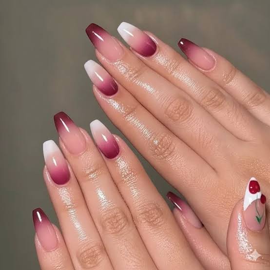 Long Coffin Pink to Burgundy Ombre Nails Long Coffin Pink to Burgundy Ombre Nails — Trendy Coffin Nails