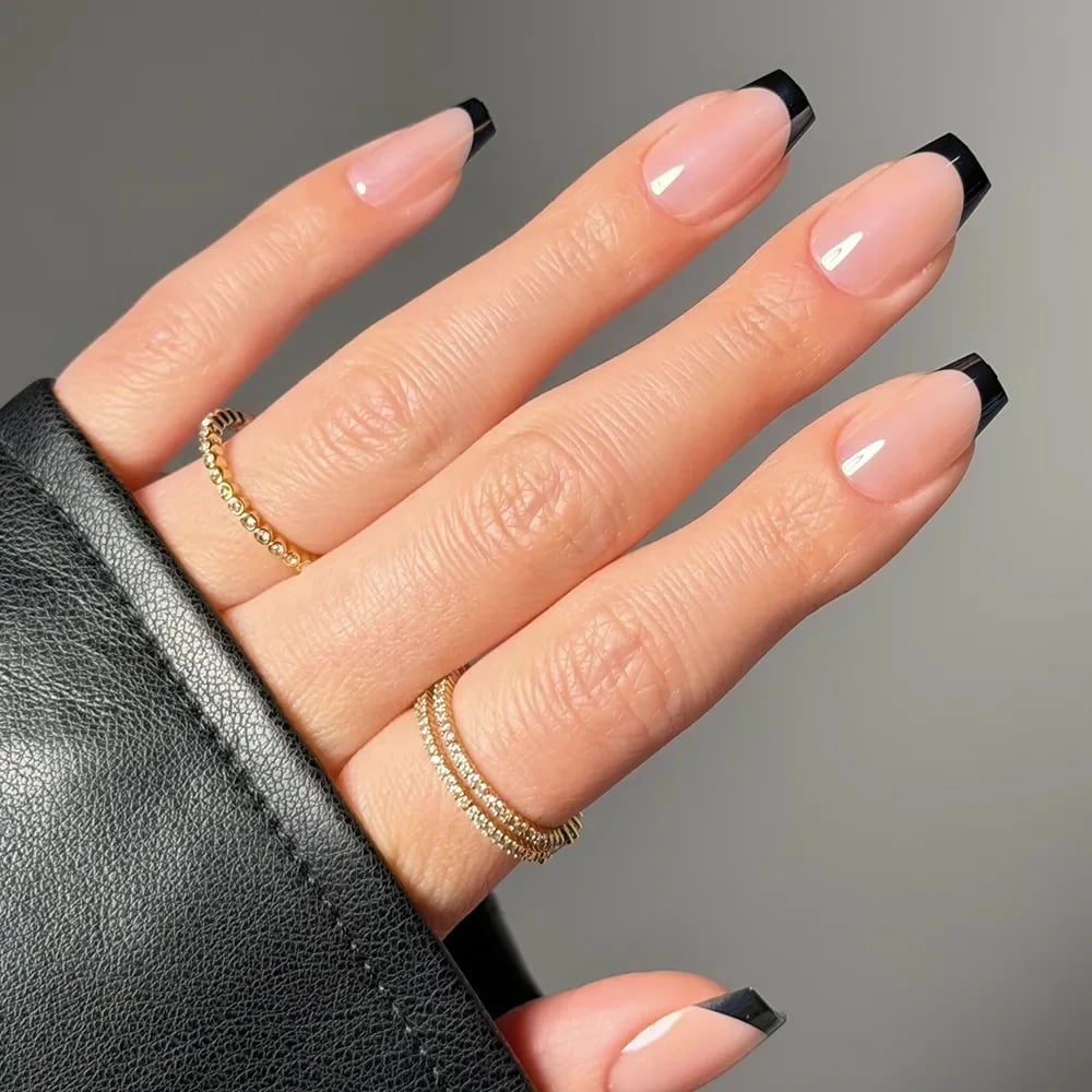 Medium Coffin Black French Tip Nails Medium Coffin Black French Tip Nails — Trendy Coffin Nails