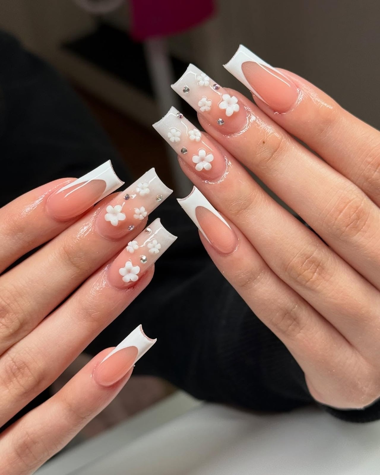 Long Coffin Glitter Drip French Nails Long Coffin Glitter Drip French Nails — Trendy Coffin Nails