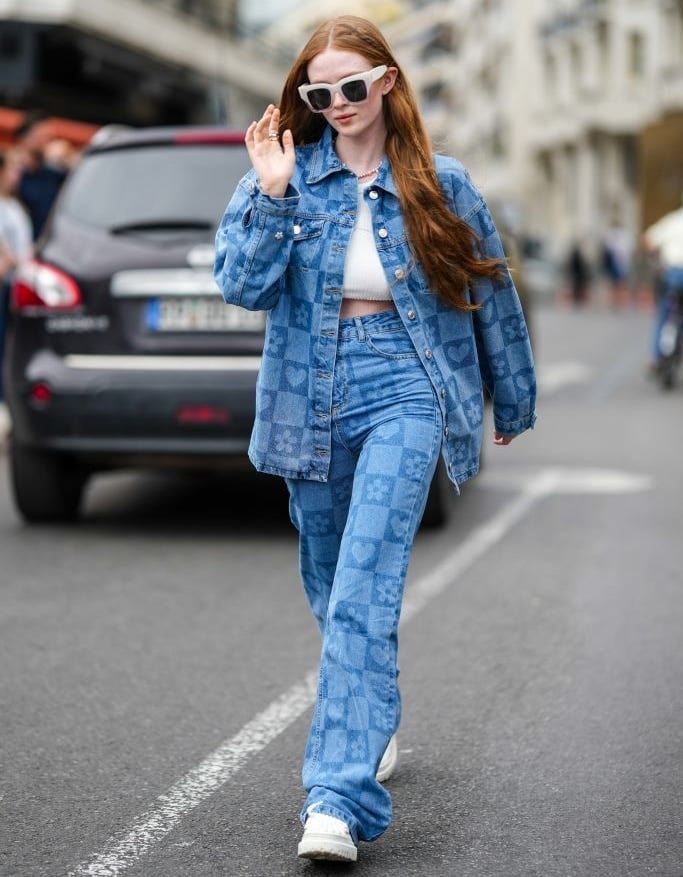 Matching Denim Set with Heart and Checkerboard Print — Trendy College Outfits