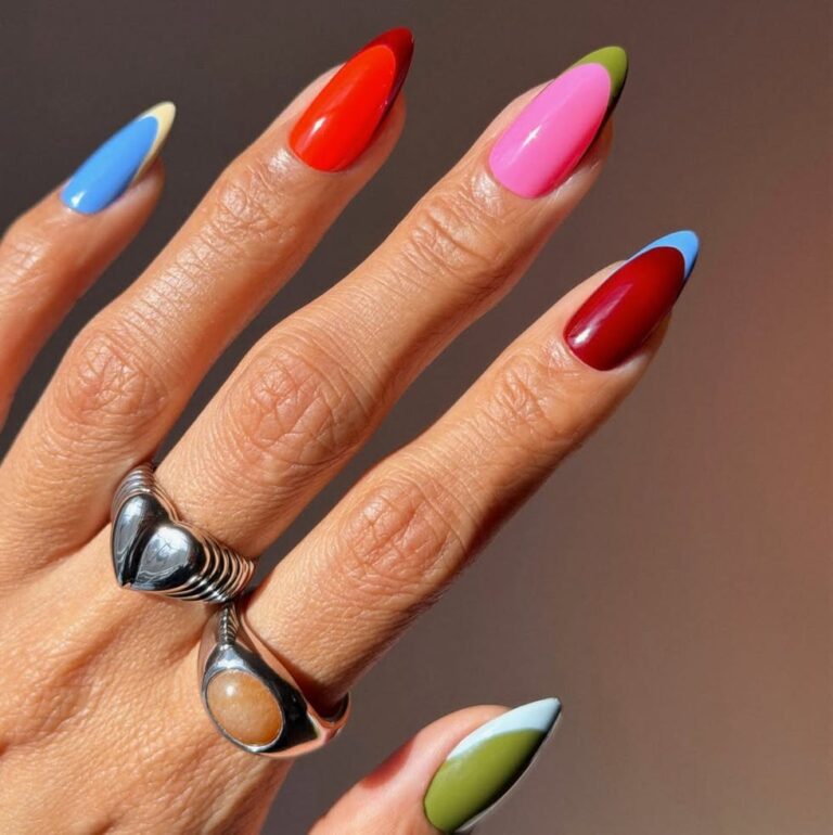 26 Trendy Colorful Nails 2027 with Neon Houndstooth French Tips