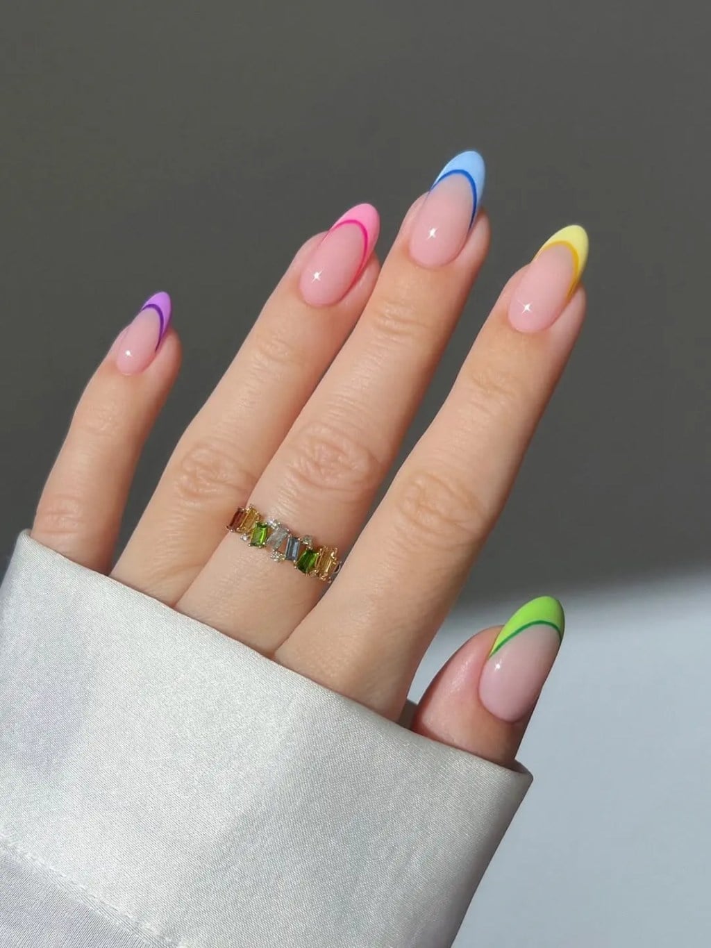 Medium Oval Pastel French Tip Nails Medium Oval Pastel French Tip Nails — Trendy Colorful Nails