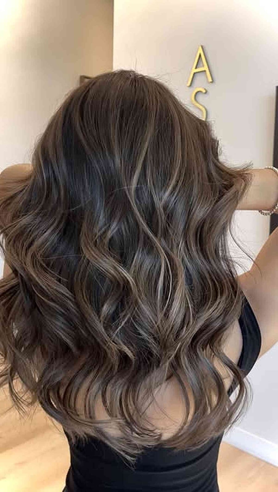Mid-Back Ash Brown Balayage With Wavy Thick — Trendy Cool Brown Hair