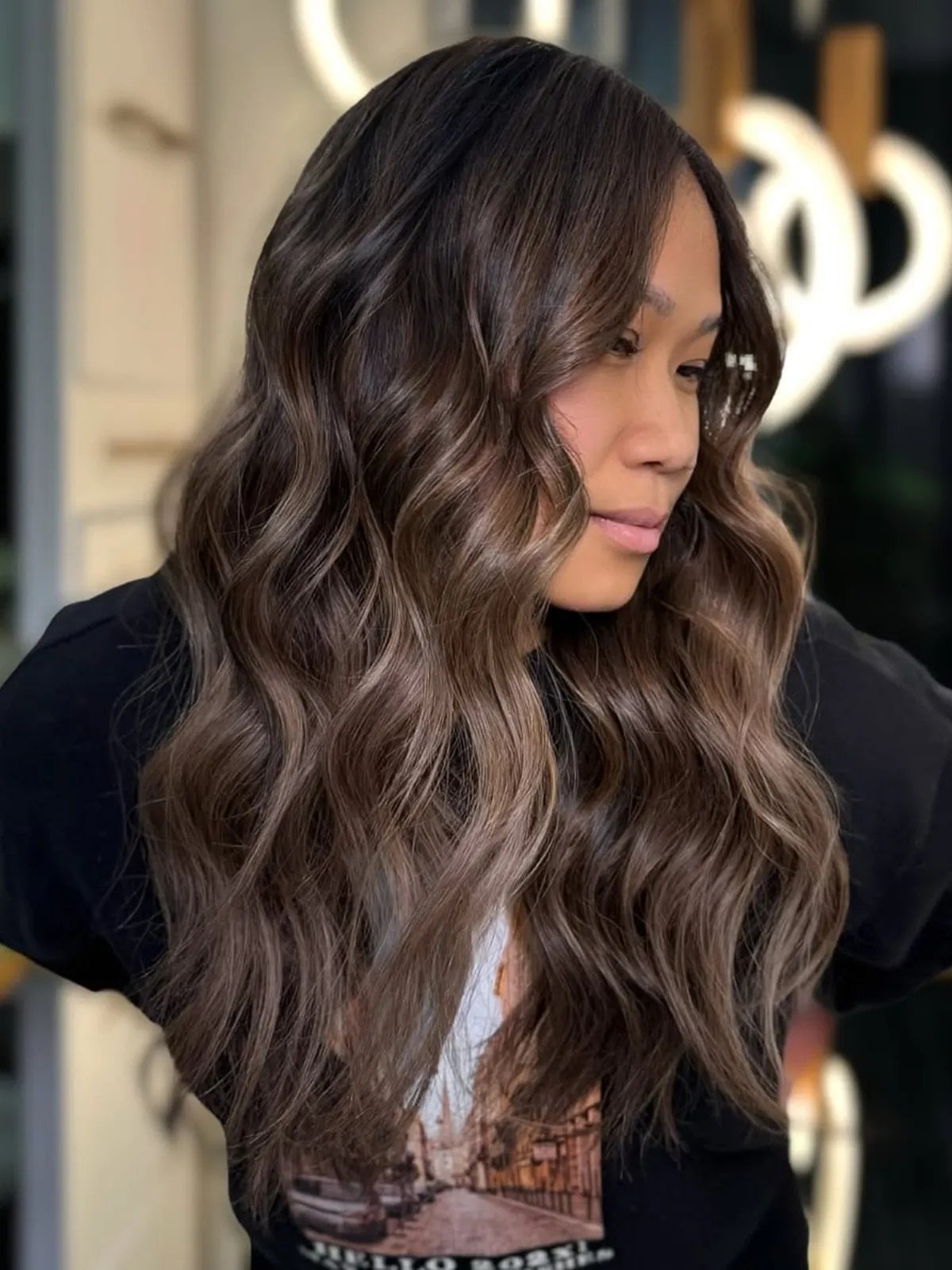 Collarbone Ash Brown With Fine Babylights, Wavy — Trendy Cool Brown Hair