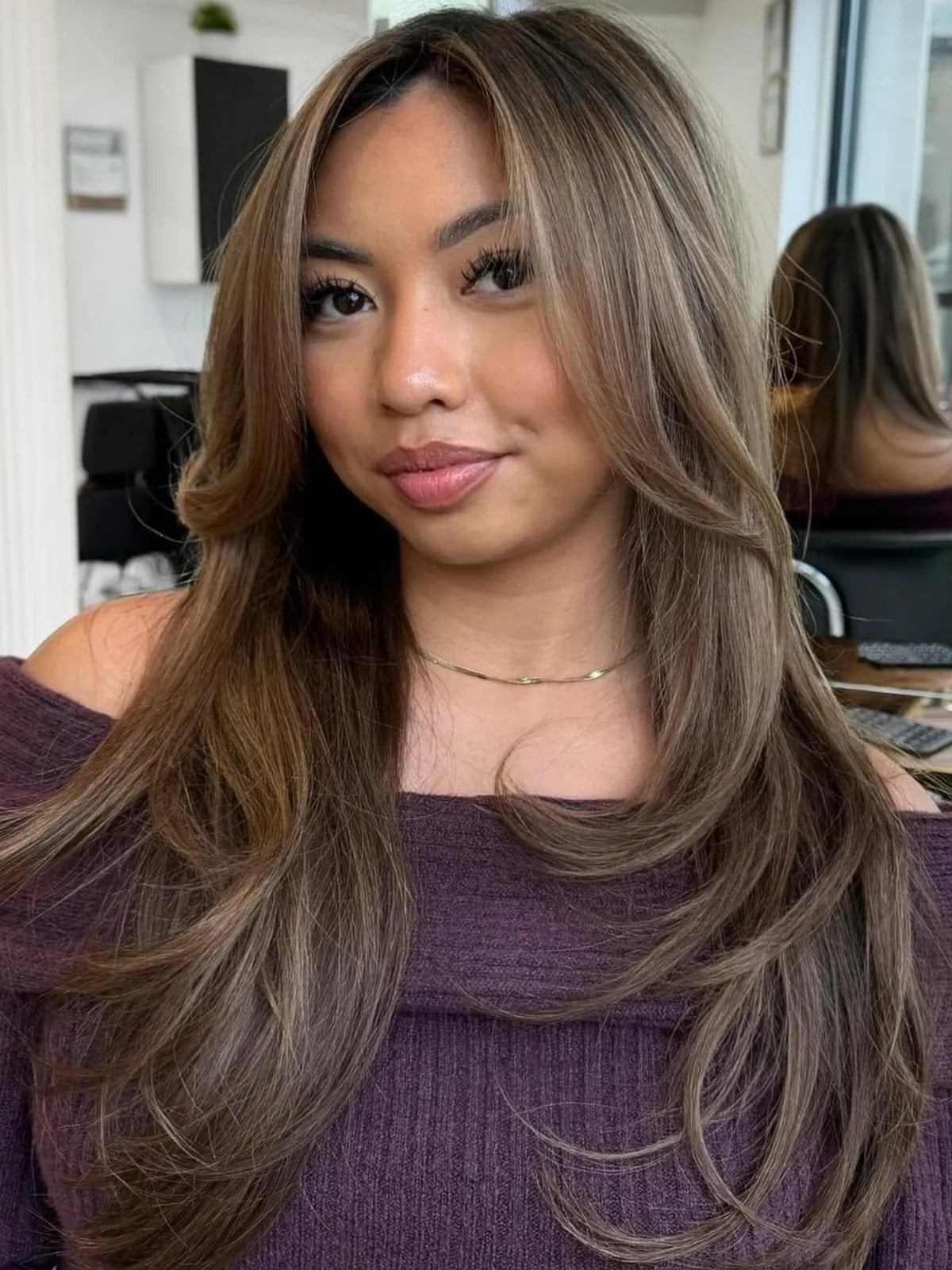 Long Ash Brown With Face-Framing Layers — Trendy Cool Brown Hair