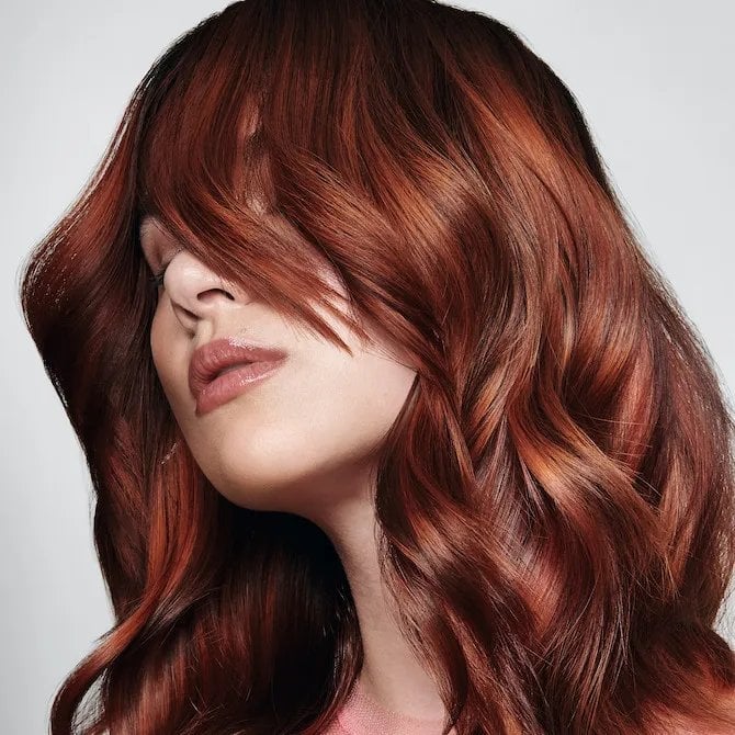 Copper Brown Mid-Back Length Smooth Blowout — Trendy Copper Hair