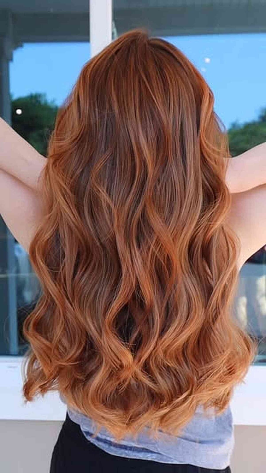 Copper Balayage Mid-Back Length Loose Waves With Long Layers — Trendy Copper Hair