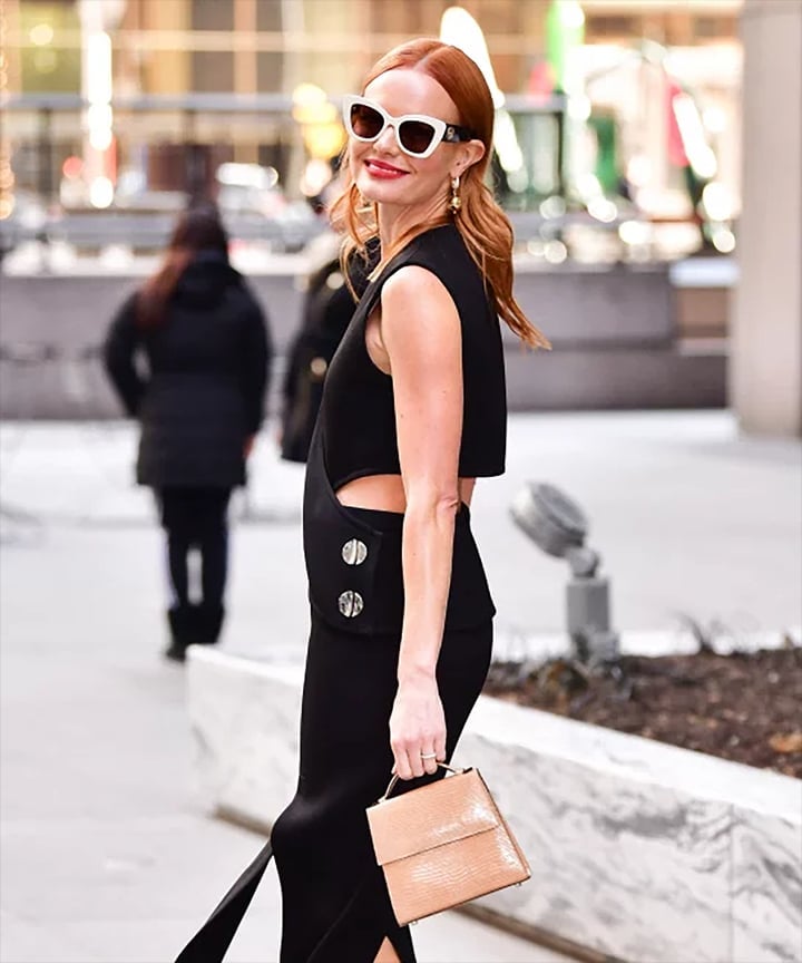 Copper Highlights Collarbone Length Blowout, Showcasing A Glossy — Trendy Copper Hair