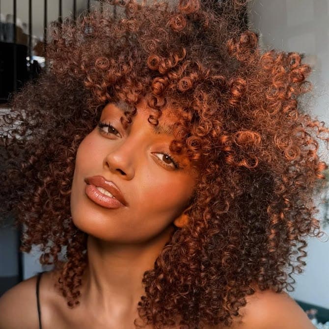 Rich Copper Curly Shoulder Length Hair — Trendy Copper Hair