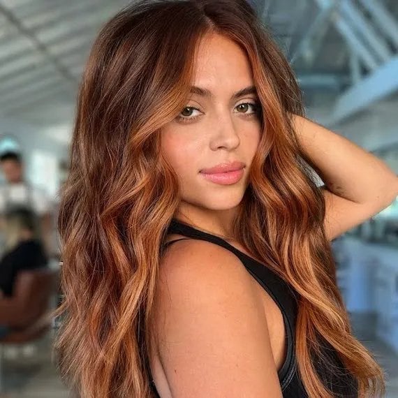 Copper Brown Balayage Mid-Back Length — Trendy Copper Hair