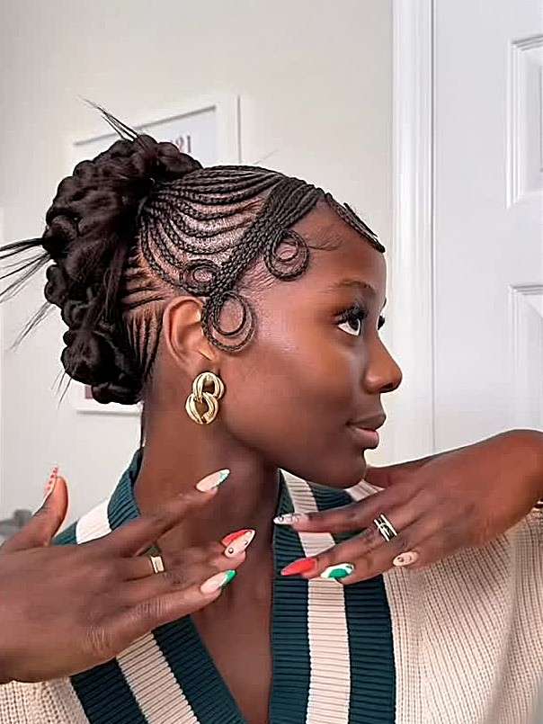 Intricate Cornrows With Voluminous Updo Intricate Cornrows With Voluminous Updo — Trendy Cornrows Braids for Black Women