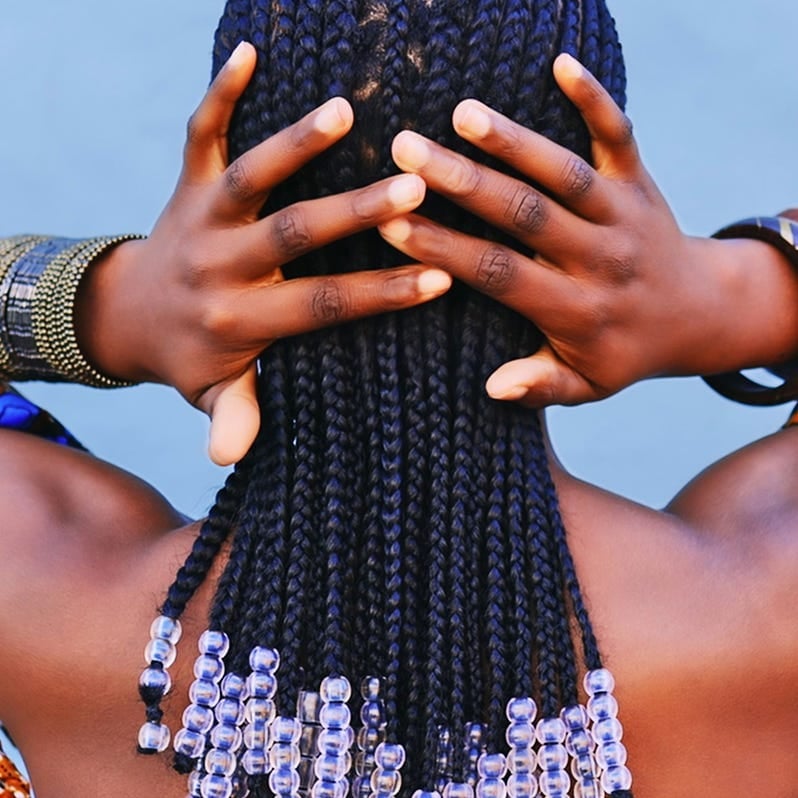 Mid-Back Box Braids With Beaded Ends Mid-Back Box Braids With Beaded Ends — Trendy Cornrows Braids for Black Women