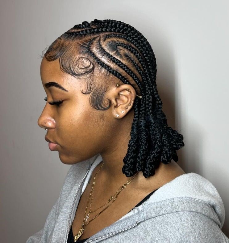 Side-Swept Cornrows Into Mid-Back Braids Side-Swept Cornrows Into Mid-Back Braids — Trendy Cornrows Braids for Black Women
