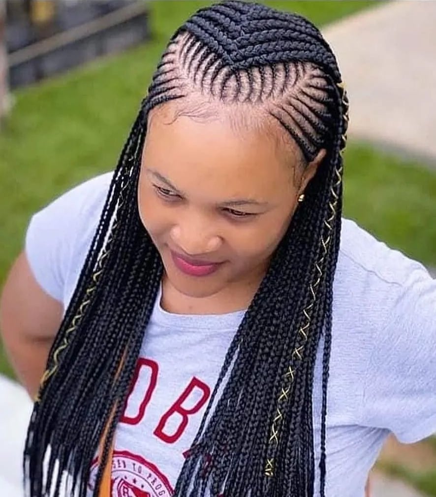 Heart-Shaped Cornrows With Gold Accents Heart-Shaped Cornrows With Gold Accents — Trendy Cornrows Braids for Black Women