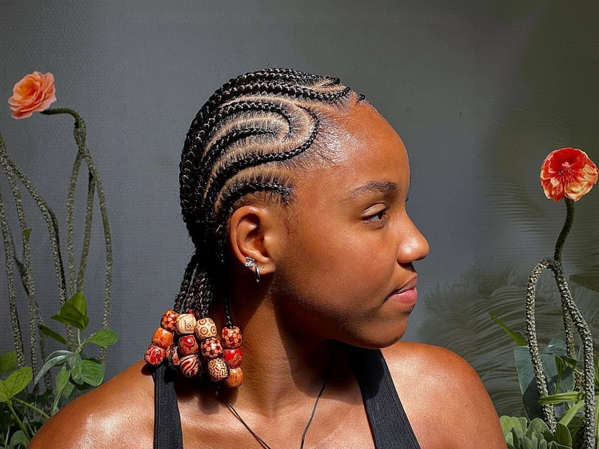 Long Cornrows With Colorful Beaded Ends Long Cornrows With Colorful Beaded Ends — Trendy Cornrows Braids for Black Women