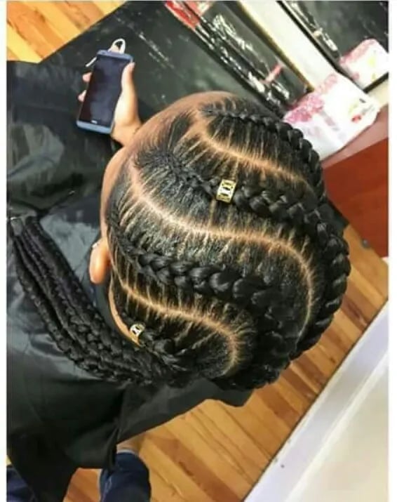 Geometric Cornrows With Gold Accessories Geometric Cornrows With Gold Accessories — Trendy Cornrows Braids for Black Women