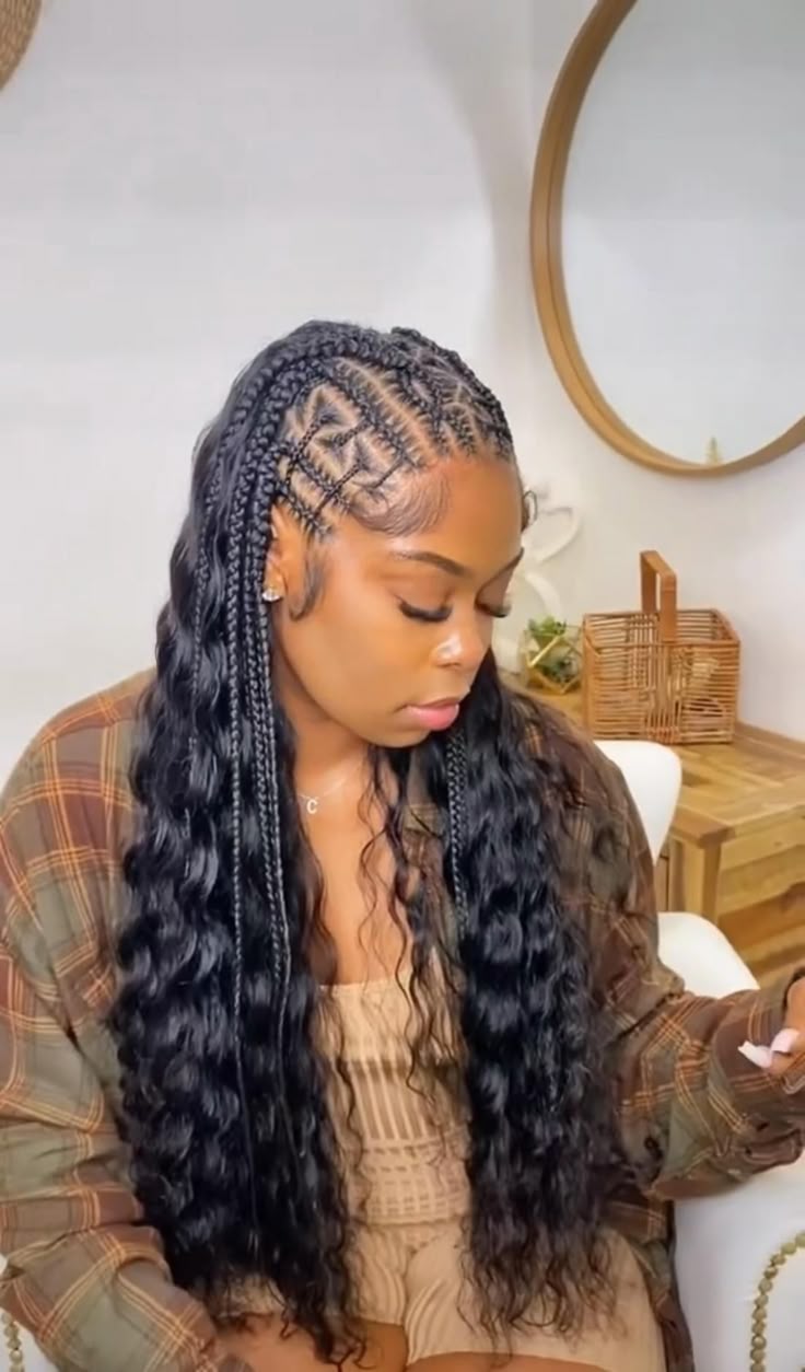 Cornrows With Geometric Pattern and Loose Waves Cornrows With Geometric Pattern and Loose Waves — Trendy Cornrows Braids for Black Women