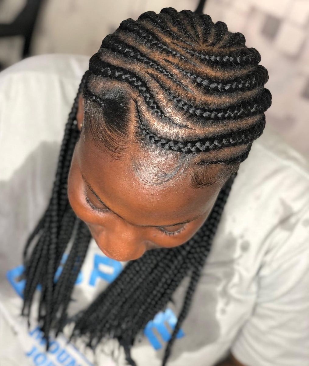 Shoulder Length Cornrows With Geometric Pattern Shoulder Length Cornrows With Geometric Pattern — Trendy Cornrows Hairstyles for Black Women