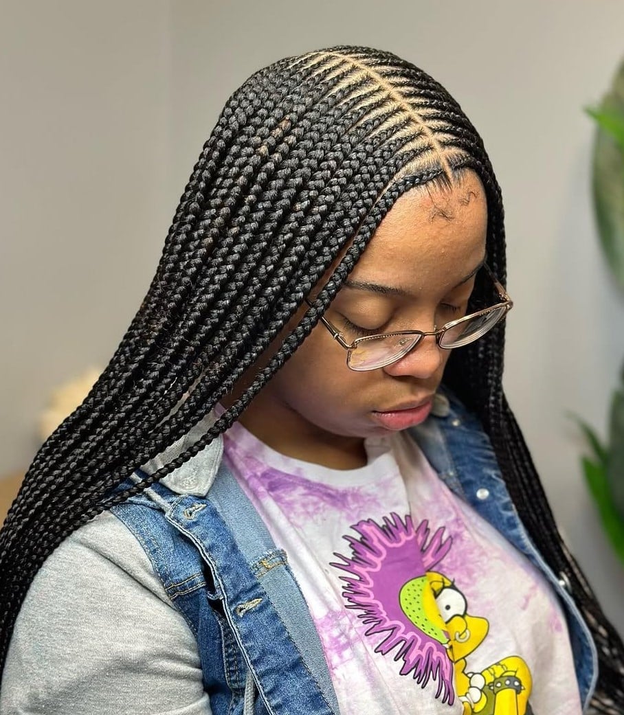 Long Dark Cornrows With Precise Parting Long Dark Cornrows With Precise Parting — Trendy Cornrows Hairstyles for Black Women