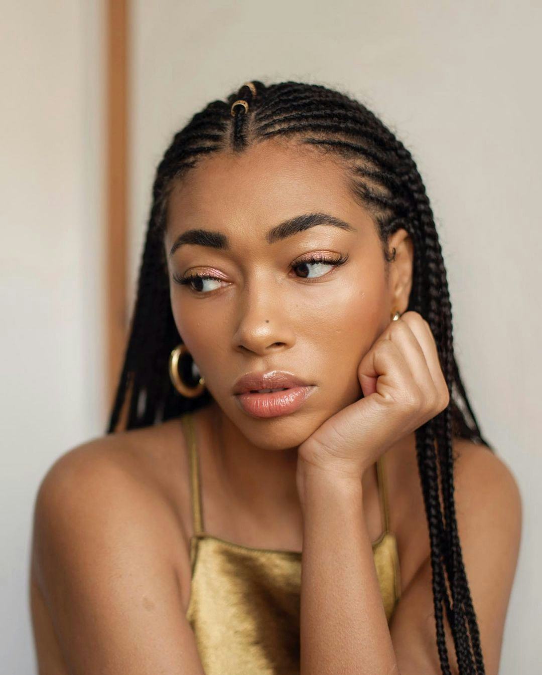 Mid-Back Cornrows With Gold Cuffs Mid-Back Cornrows With Gold Cuffs — Trendy Cornrows Hairstyles for Black Women