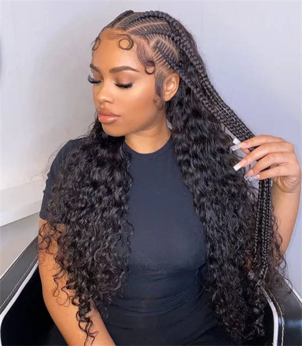 Mid-Back Cornrows With Wavy Extensions and Baby Hairs Mid-Back Cornrows With Wavy Extensions and Baby Hairs — Trendy Cornrows Hairstyles for Black Women