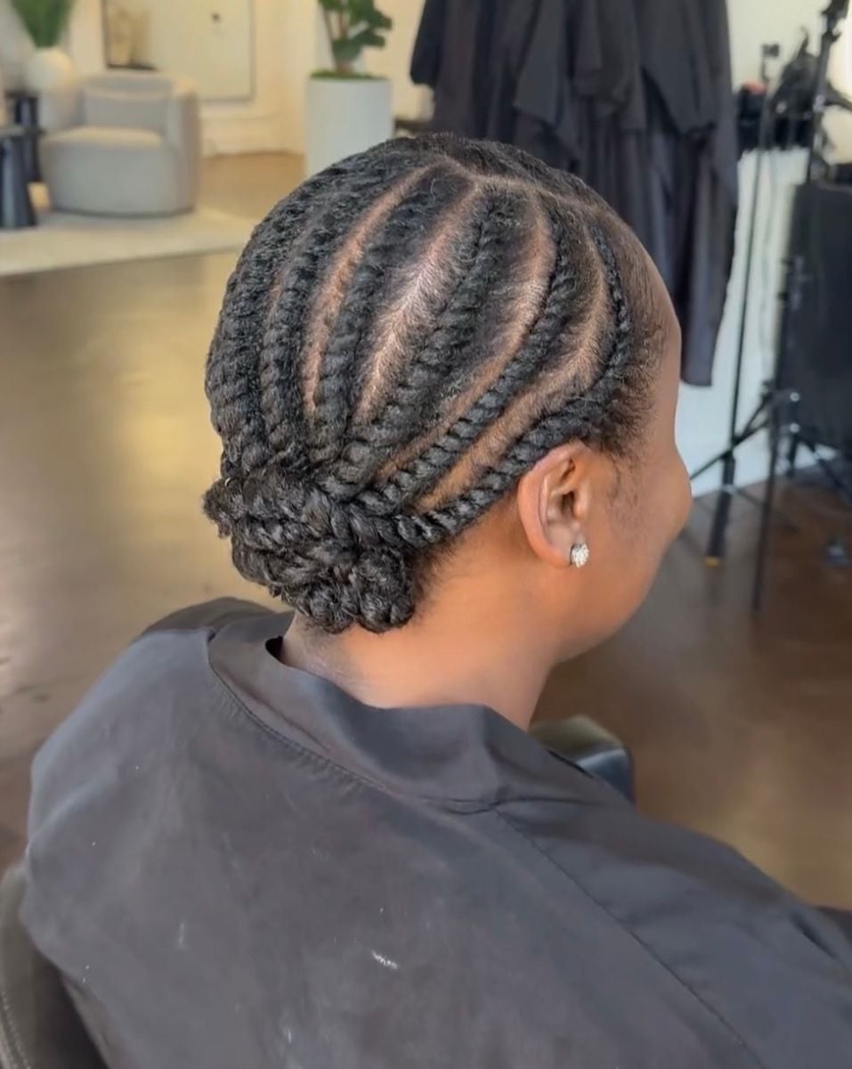 Mid-Back Cornrows Into Braided Bun Mid-Back Cornrows Into Braided Bun — Trendy Cornrows Hairstyles for Black Women