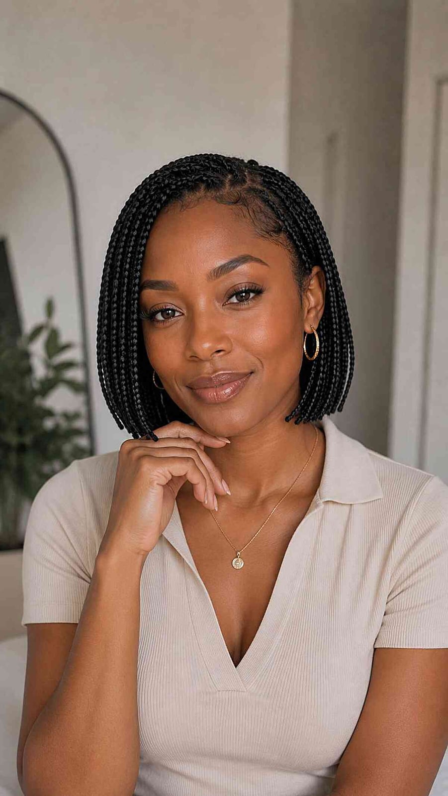 Chin Length Black Box Braids Bob Chin Length Black Box Braids Bob — Trendy Cornrows Hairstyles for Black Women