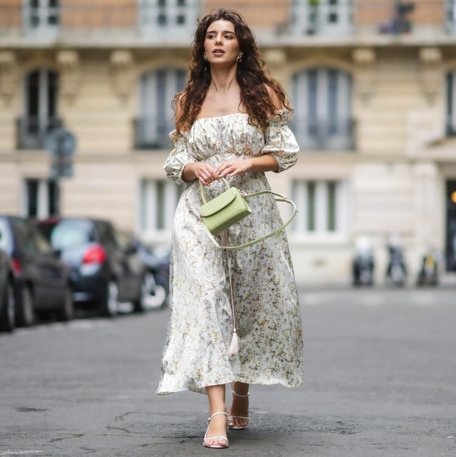 Off-shoulder Floral Midi Dress with A-Line Silhouette — Trendy Cottagecore Outfits