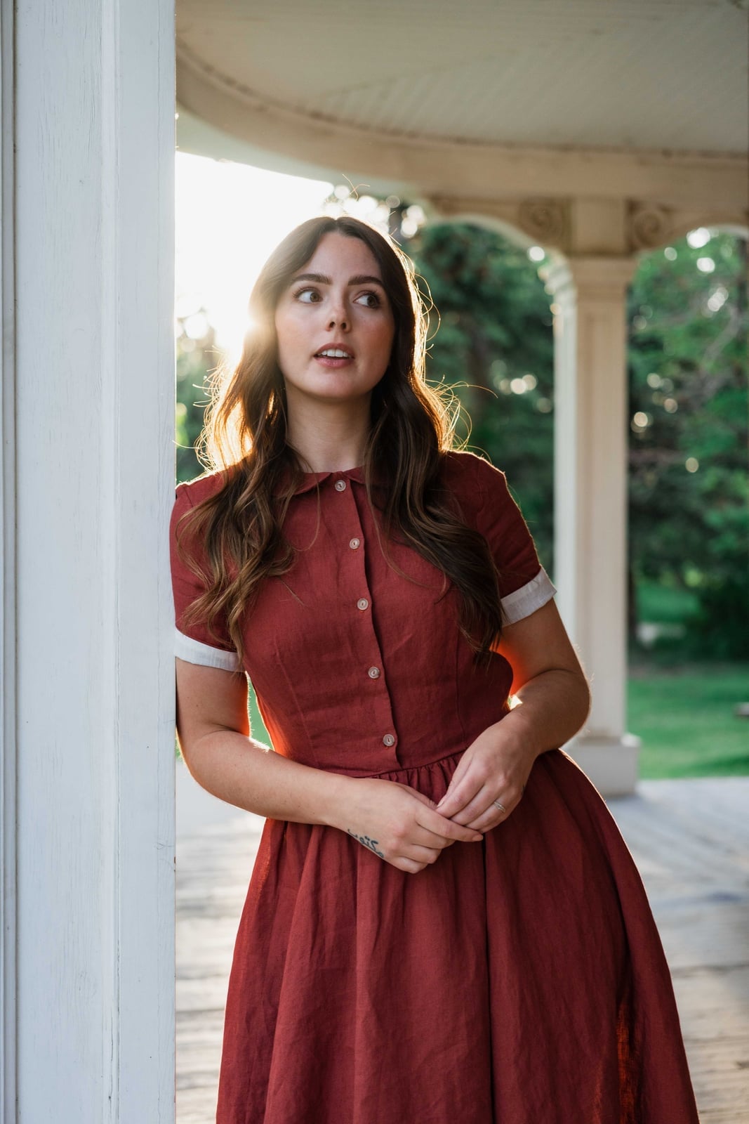 Rust Red Fit-And-Flare Midi Dress — Trendy Cottagecore Outfits