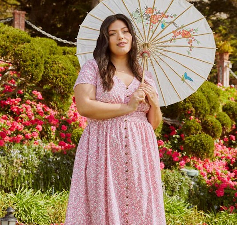 Pink Floral Button-Front Midi Dress — Trendy Cottagecore Outfits