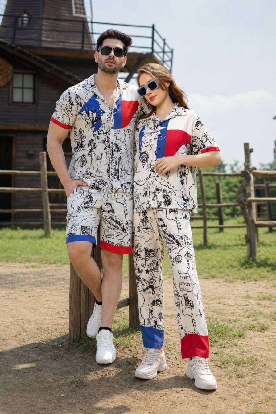 Matching Graphic Print Sets for Travel Matching Graphic Print Sets for Travel — Trendy Couple Outfit