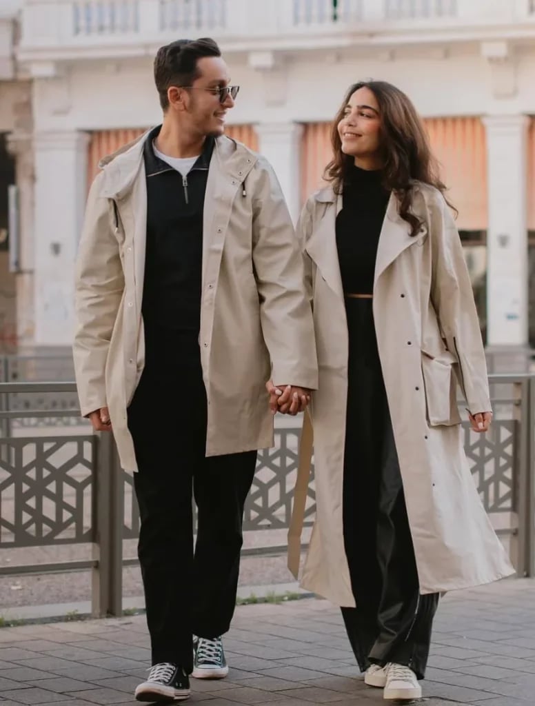Coordinated Beige Trench Coats for City Walks Coordinated Beige Trench Coats for City Walks — Trendy Couple Outfit