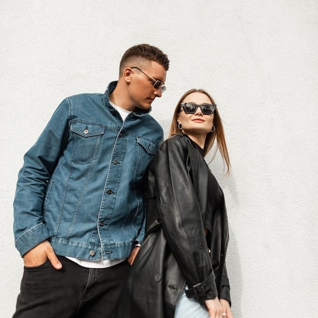 Urban Casual Couple in Denim and Leather Jackets Urban Casual Couple in Denim and Leather Jackets — Trendy Couple Outfit